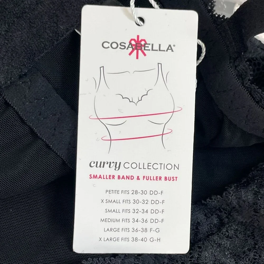 NEW Cosabella Womens XS Curvy Collection Plunge Lace Bralette Black Bra‎
